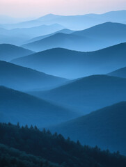 Fototapeta premium Landscape with abstract gradient of mountain peaks in blue colors, natural travel outdoor background