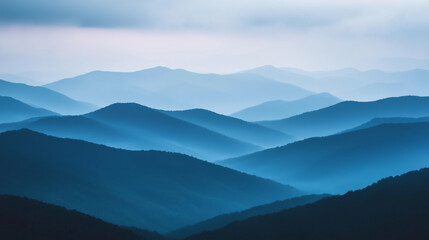 Obraz premium Landscape with abstract gradient of mountain peaks in blue colors, natural travel outdoor background