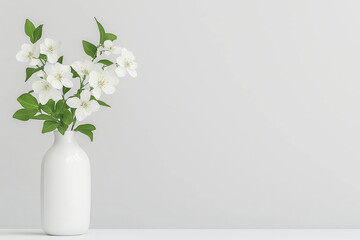 White flowers in a white vase against a white background