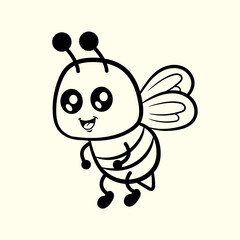 Cute cartoon bee character flying. Thin line illustration.