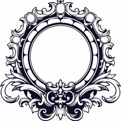 Intricate Vintage Decorative Frame with Elegant Floral Patterns and Symmetrical Baroque Design, Antique Ornate Frame with Detailed Filigree and Luxurious Black and White Artistry, Classic Decorative