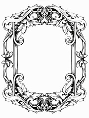 Elegant Ornate Decorative Frame with Flourishing Swirls and Floral Details, Intricate Vintage Frame Design with Delicate Embellishments, Classic Baroque Border with Beautiful Leaf and Vine Motifs