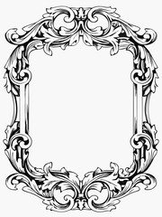 Elegant Ornate Decorative Frame with Flourishing Swirls and Floral Details, Intricate Vintage Frame Design with Delicate Embellishments, Classic Baroque Border with Beautiful Leaf and Vine Motifs
