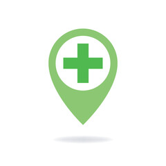 Vector design of geolocation icon with green cross