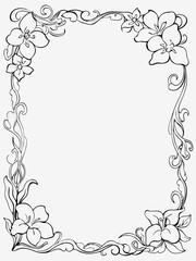 Delicate Floral Frame with Twisting Vines and Elegant Leaves, Nature-Inspired Border, Hand-Drawn Decorative Artwork, Beautiful Ivy and Flower Border for Photos and Art