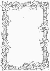 Delicate Floral Frame with Twisting Vines and Elegant Leaves, Nature-Inspired Border, Hand-Drawn Decorative Artwork, Beautiful Ivy and Flower Border for Photos and Art