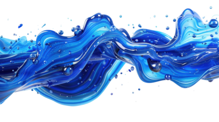 Blue liquid splashing and forming a wavy shape with transparent background