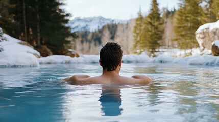 Fototapeta premium person enjoying cold therapy session in serene forest setting