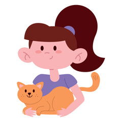 Girl hugging her pet cat with love