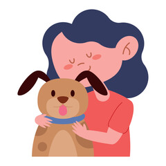 Woman holding her small pet dog close