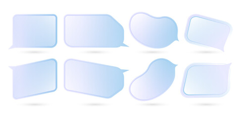Set of eight blue pink speech bubbles talking chat apps isolated on white background for user interface web design, banner poster element, Layouts, collages, scene design, minimalist style templates