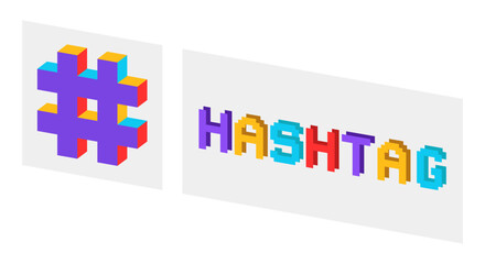 Obraz premium Vector design of the hashtag word in a 3D sign style with striking colors