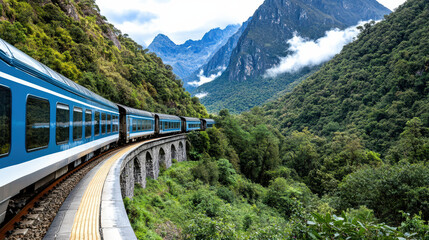 Fototapeta premium scenic railway journey through breathtaking mountains and lush greenery