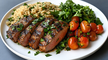well balanced meal featuring lean protein, fresh vegetables, and grains