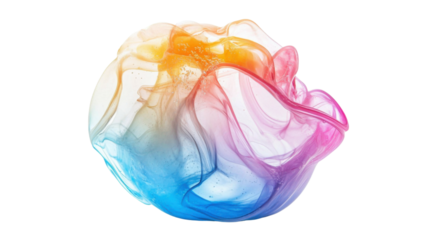Colorful smoke cloud forming a sphere on transparent background