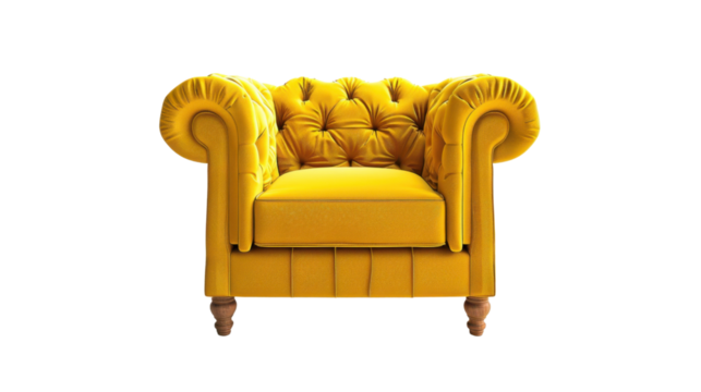 Luxurious yellow armchair on transparent background, perfect for interior design projects - Powered by Adobe