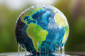 Earth globe covered in water droplets representing global warming and climate change concept for env
