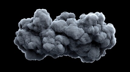 Dark Smoke Cloud: A dramatic, textured image of a dark grey smoke cloud, isolated against a black background, perfect for design elements, or atmospheric effects. 