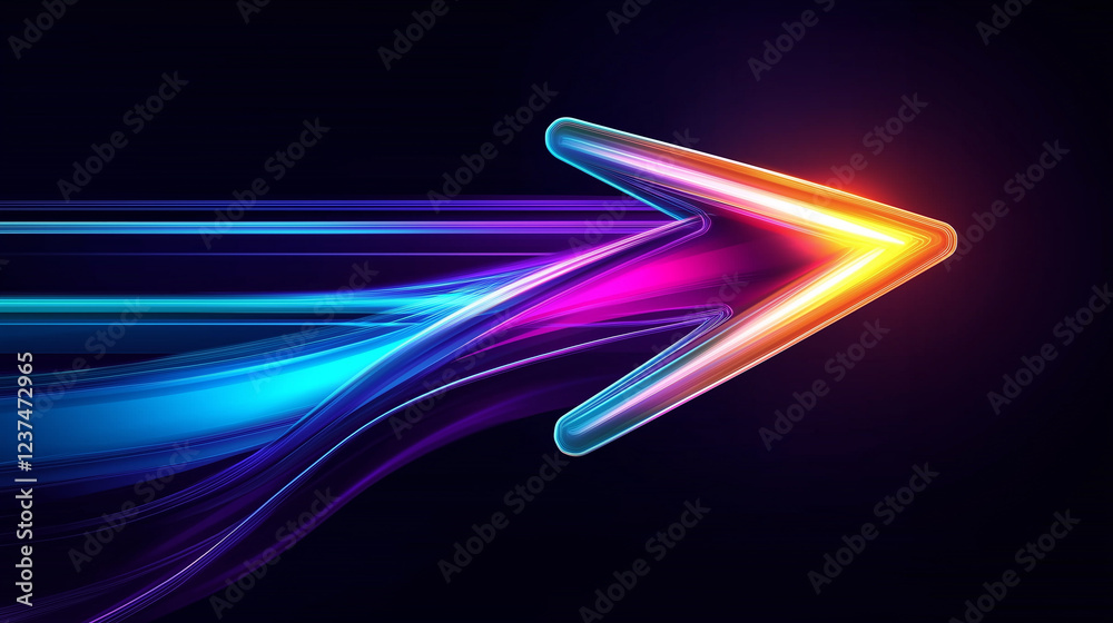 Poster Neon arrow pointing to the right symbolizing growth and progress