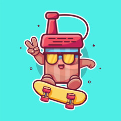 cool soy sauce bottle character mascot playing skateboard isolated cartoon