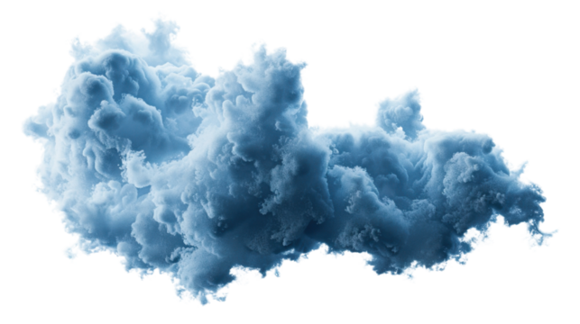 Blue smoke cloud forming on transparent background