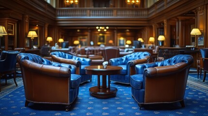 Fototapeta premium Elegant Lounge Interior: Luxurious Leather Armchairs in a Grand Hall