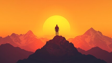 Sunset hike adventure mountain peak digital art nature landscape inspirational viewpoint