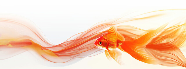 Fototapeta premium Stunning goldfish with glowing scales swimming gracefully in elegant aquarium against white background