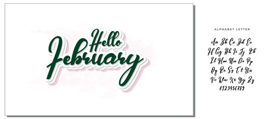 Hello February greeting card, on white  background