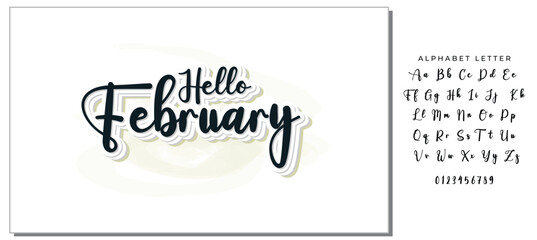 Hello February greeting card, on white  background