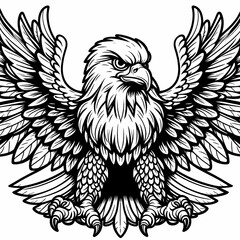 Eagle sketch with fierce expression and strong talons for children's coloring book