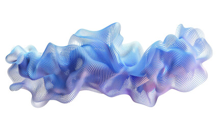 Abstract blue wavy lines creating dynamic flowing shape on transparent background