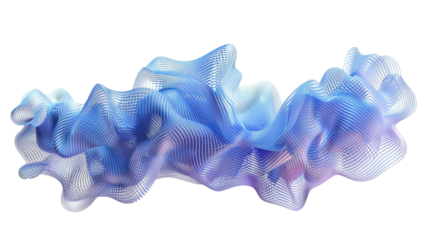 Abstract blue wavy lines creating dynamic flowing shape on transparent background