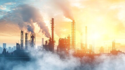 Obraz premium Industrial plant pollution at sunset