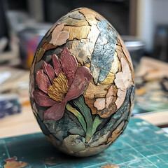 Ornate Easter egg decorated with floral motifs handcrafted art piece for spring holidays and creativ