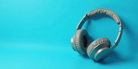 Over-ear Headphones Resting on a Vibrant Blue Background, Ideal for Audio Technology Advertisements and Music-Related Designs