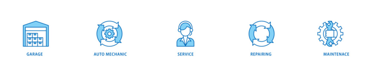 Car servicing icon set flow process which consists of repairing, maintenace, service, auto mechanic, garage icon live stroke and easy to edit .