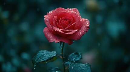 A Single Dew-Kissed Red Rose