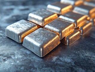 Gleaming Platinum Bars Arranged in a Grid Pattern Reflecting Wealth and Elegance with Precision and Orderliness in Finance Industry