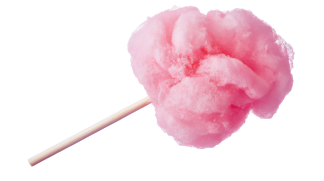 Pink cotton candy on a stick with transparent background