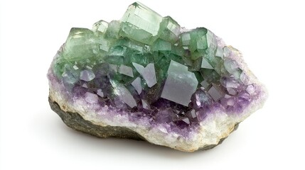 Fototapeta premium Green And Purple Fluorite Crystal Cluster On Amethyst Base