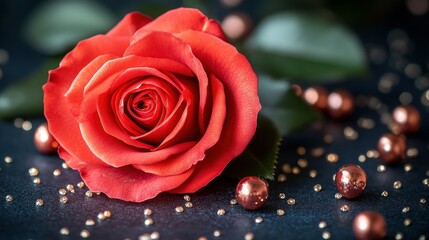 A Single Red Rose with Rose Gold Accents: A Romantic and Elegant Still Life