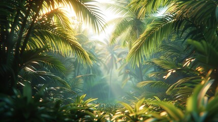 Lush Tropical Paradise: Sunlit Jungle Path