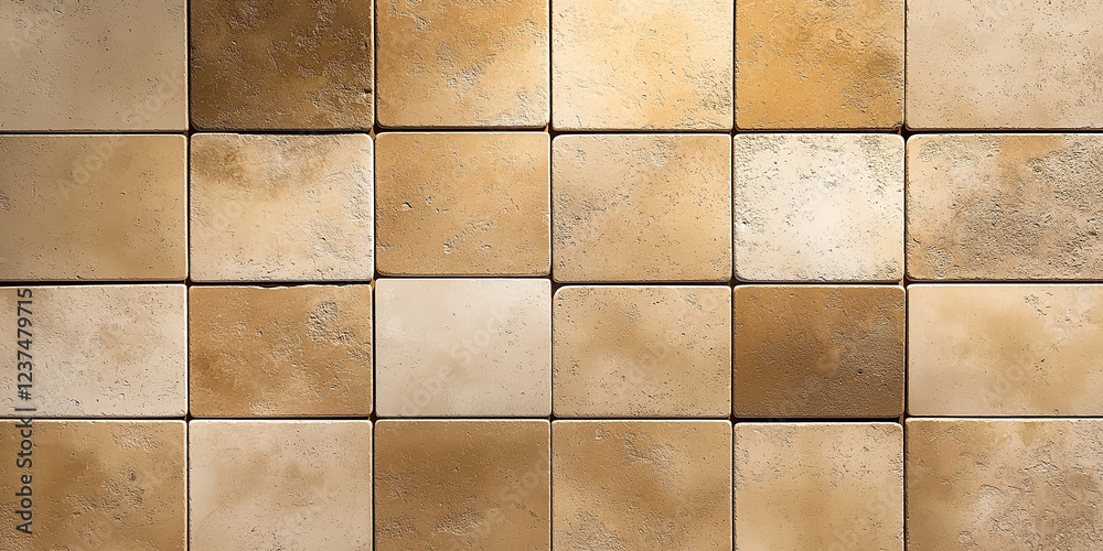 Poster Beige square ceramic tiles showing a textured surface creating a seamless pattern