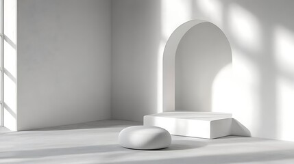 Fototapeta premium Minimalist White Room Interior Design With Archway
