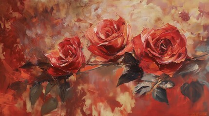 rose painting in shades of red and gold, evoking the warmth and passion of love on Valentine's Day