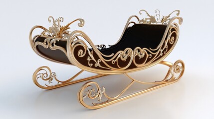 Ornate golden sleigh, elegant design, white background, holiday season, festive decoration