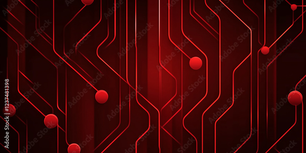 Aufkleber red printed circuit board is glowing and representing modern technology