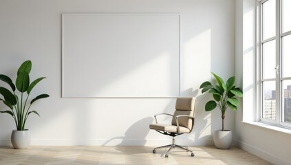 Modern Office Chair with Sunlight and Plants Mockup