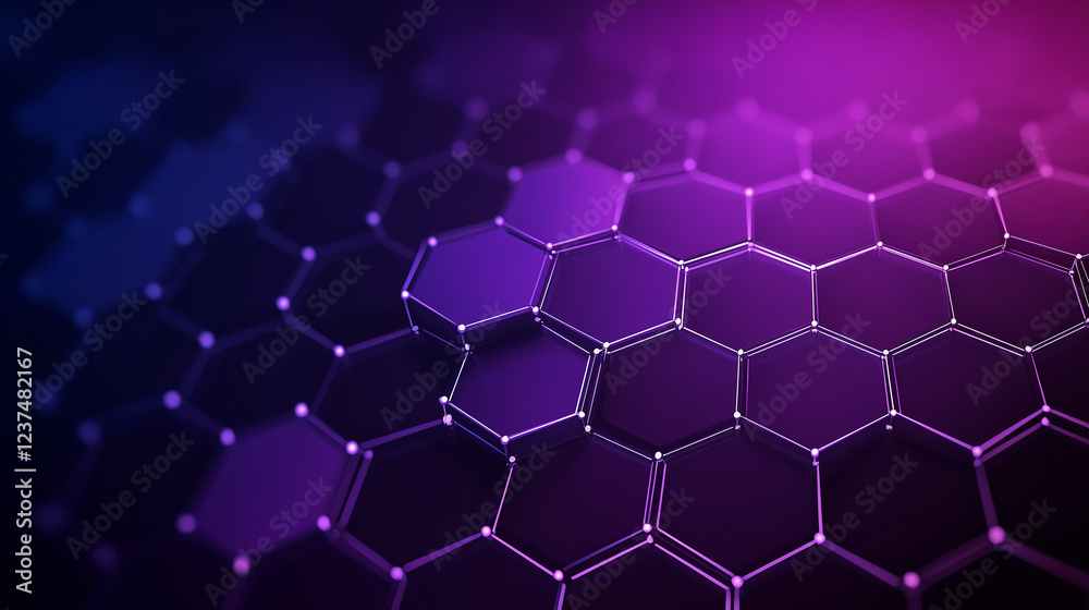 Poster futuristic purple and blue hexagonal surface forming abstract background